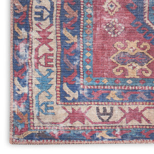 HomeRoots 5' Southwestern Area Rug with Distressed Medallion Design in Rich Red and Navy for Boho Charm 9' X 12' 533149