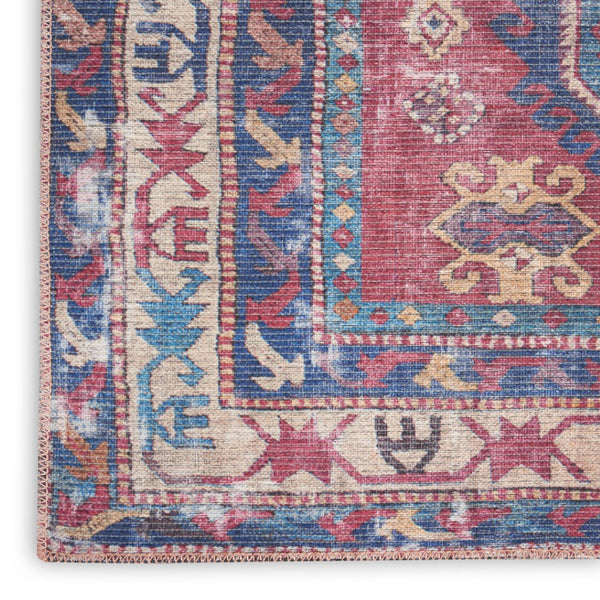 HomeRoots 5' Southwestern Area Rug with Distressed Medallion Design in Rich Red and Navy for Boho Charm 9' X 12' 533149