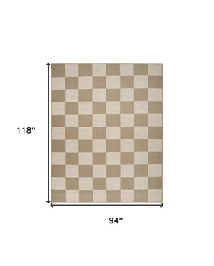 Homeroots 8' X 10' Natural And Ivory Geometric Power Loom Washable Non Skid Area Rug  Cotton Blend 533151