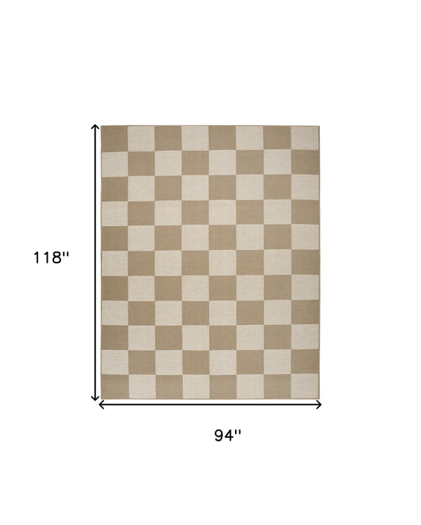 Homeroots 8' X 10' Natural And Ivory Geometric Power Loom Washable Non Skid Area Rug  Cotton Blend 533151