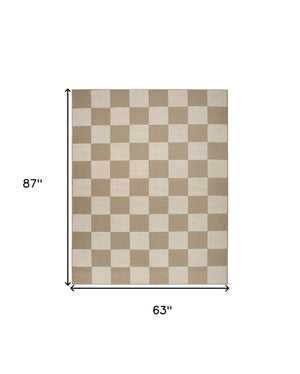 Homeroots 5' X 7' Natural And Ivory Geometric Power Loom Washable Non Skid Area Rug  Cotton Blend 533152