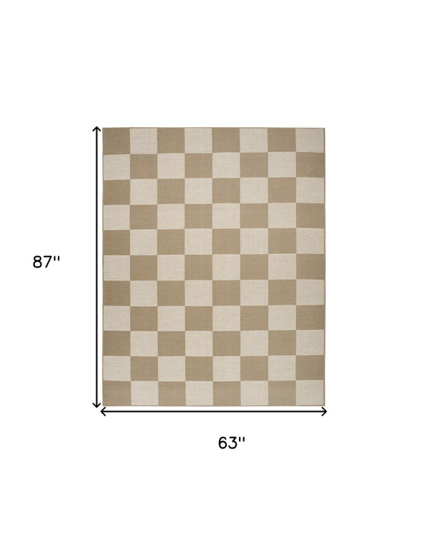 Homeroots 5' X 7' Natural And Ivory Geometric Power Loom Washable Non Skid Area Rug  Cotton Blend 533152