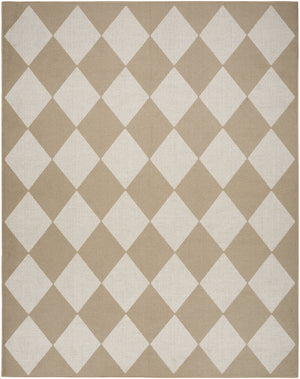 Homeroots 8' X 10' Natural And Ivory Geometric Power Loom Washable Non Skid Area Rug  Cotton Blend 533158