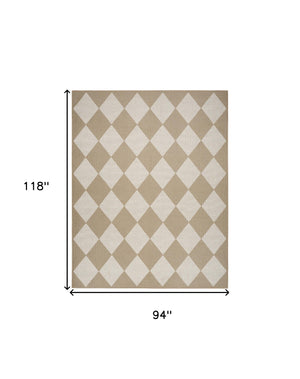 Homeroots 8' X 10' Natural And Ivory Geometric Power Loom Washable Non Skid Area Rug  Cotton Blend 533158