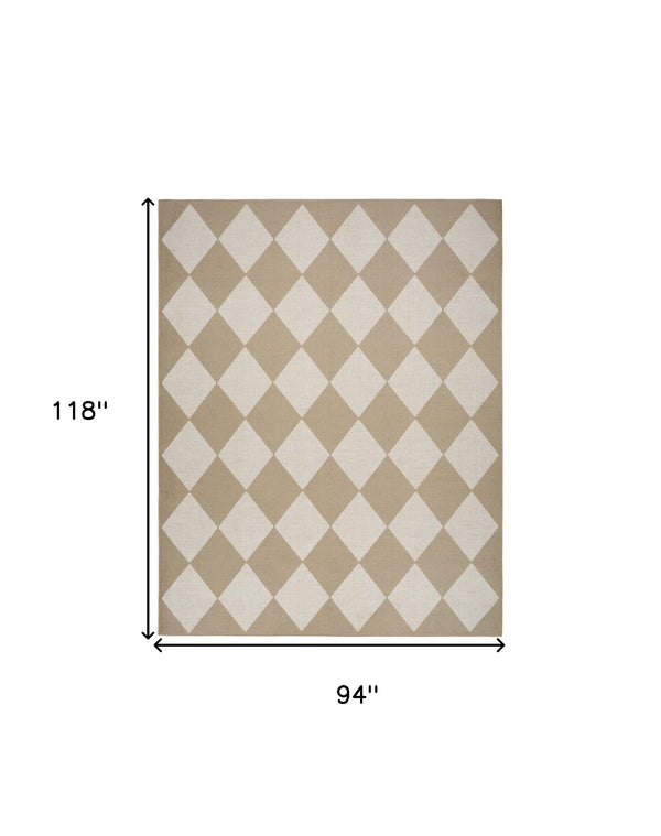 Homeroots 8' X 10' Natural And Ivory Geometric Power Loom Washable Non Skid Area Rug  Cotton Blend 533158