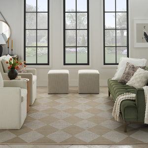 Homeroots 8' X 10' Natural And Ivory Geometric Power Loom Washable Non Skid Area Rug  Cotton Blend 533158