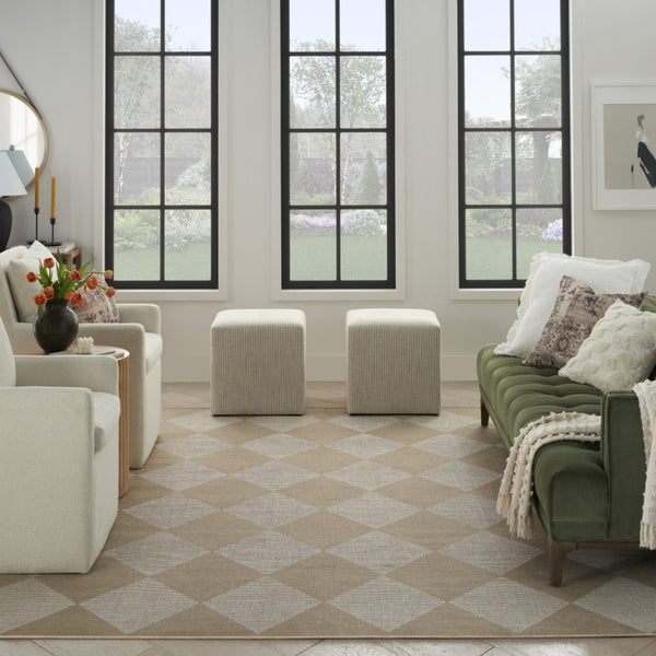 HomeRoots 8' Natural and Ivory Geometric Area Rug - Power Loomed, Washable, Non-Skid for Modern Elegance 8' X 10' 533158
