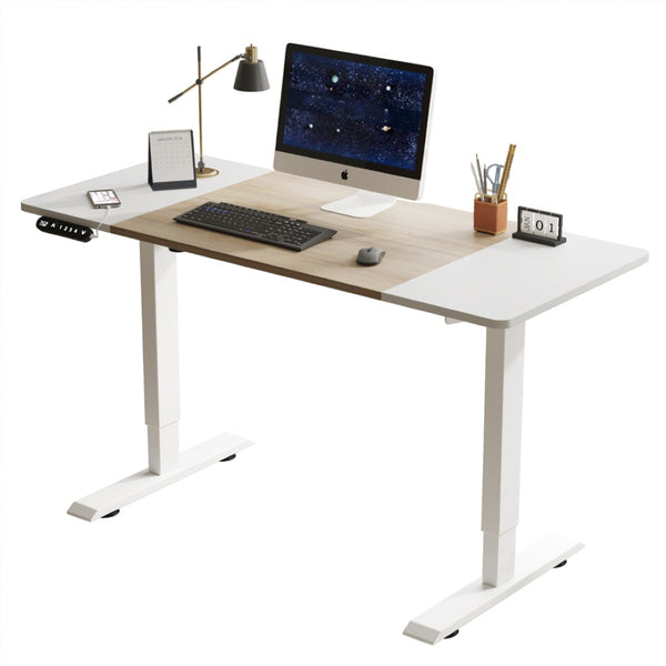 English Elm 55"×24" Electric Sit Stand Desk Steel Frame with Memory Presets and Usb-c Charging Port Oak Natural Wood + Antique White W614P376314