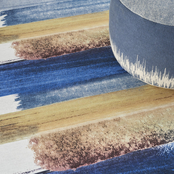 Homeroots 5' X 7' Ivory And Blue Abstract Power Loom Washable Non Skid Area Rug  Cotton Blend 533168