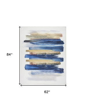 Homeroots 5' X 7' Ivory And Blue Abstract Power Loom Washable Non Skid Area Rug  Cotton Blend 533168