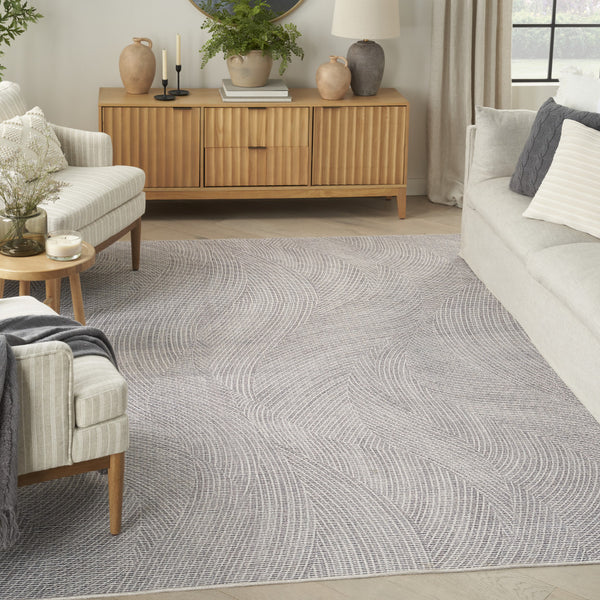 Homeroots 6' X 9' Gray And Ivory Abstract Power Loom Washable Non Skid Area Rug  Cotton Blend 533170