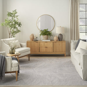 HomeRoots 6' Gray and Ivory Abstract Area Rug - Power Loomed, Non-Skid, Machine Washable for Easy Care 6' X 9' 533170