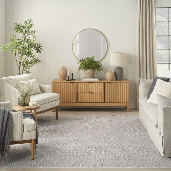 HomeRoots 6' Gray and Ivory Abstract Area Rug - Power Loomed, Non-Skid, Machine Washable for Easy Care 6' X 9' 533170