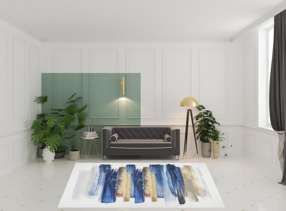 Homeroots 8' X 10' Ivory And Blue Abstract Power Loom Washable Non Skid Area Rug  Cotton Blend 533183