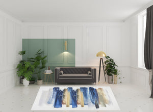 Homeroots 8' X 10' Ivory And Blue Abstract Power Loom Washable Non Skid Area Rug  Cotton Blend 533183