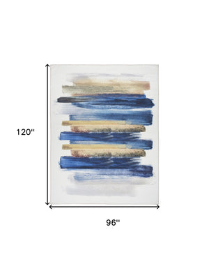 Homeroots 8' X 10' Ivory And Blue Abstract Power Loom Washable Non Skid Area Rug  Cotton Blend 533183