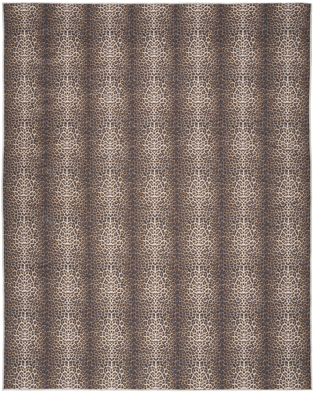 Homeroots 5' X 7' Brown And Ivory Leopard Print Power Loom Washable Non Skid Area Rug  Cotton Blend 533190