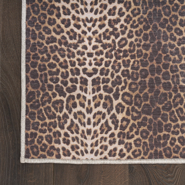Homeroots 5' X 7' Brown And Ivory Leopard Print Power Loom Washable Non Skid Area Rug  Cotton Blend 533190