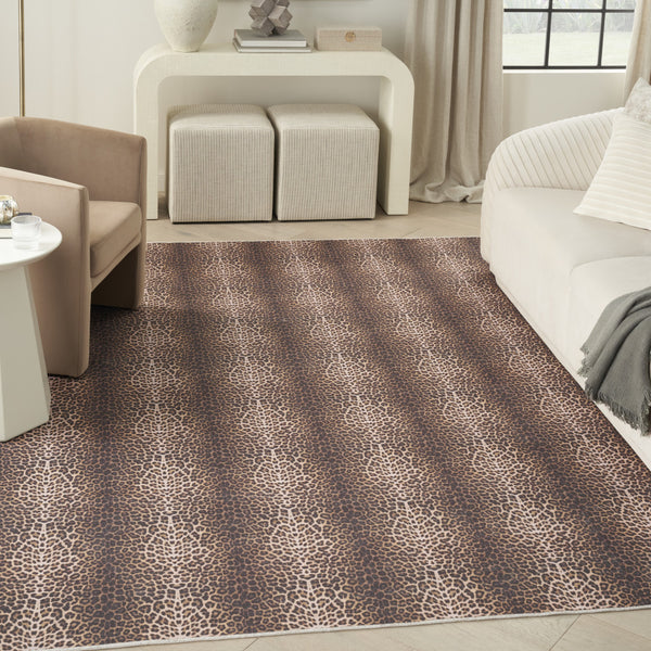 Homeroots 8' X 10' Brown And Ivory Leopard Print Power Loom Washable Non Skid Area Rug  Cotton Blend 533193