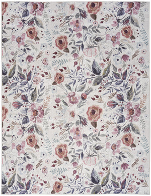 Homeroots 5' X 7' Ivory Pink And Green Floral Power Loom Washable Non Skid Area Rug  Cotton Blend 533203
