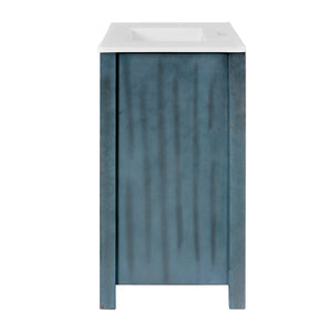 English Elm 36" Bathroom Vanity Organizer with Ceramic Sink, Solid Wood Distressed Finish, Hand-Painted Charm and Ample Storage Retro Blue N729P255666C