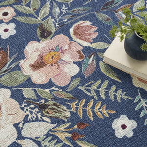 Homeroots 5' X 7' Blue And Green Floral Power Loom Washable Non Skid Area Rug  Cotton Blend 533204