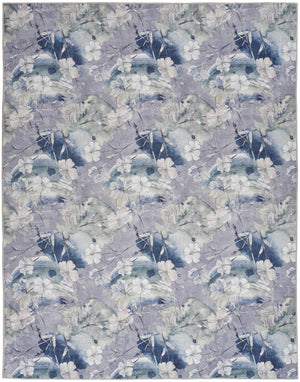 Homeroots 5' X 7' Ivory Blue And Gray Floral Power Loom Washable Non Skid Area Rug  Cotton Blend 533205