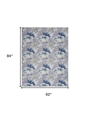 Homeroots 5' X 7' Ivory Blue And Gray Floral Power Loom Washable Non Skid Area Rug  Cotton Blend 533205