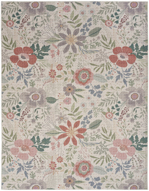 Homeroots 5' X 7' Ivory Green And Red Floral Power Loom Washable Non Skid Area Rug  Cotton Blend 533206