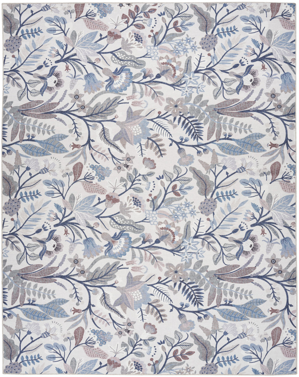 Homeroots 5' X 7' Ivory Green And Red Floral Power Loom Washable Non Skid Area Rug  Cotton Blend 533207