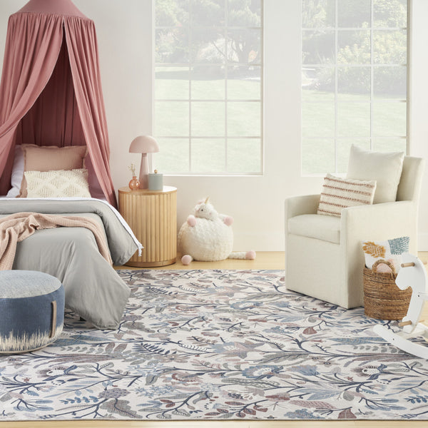 Homeroots 5' X 7' Ivory Green And Red Floral Power Loom Washable Non Skid Area Rug  Cotton Blend 533207