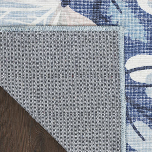 Homeroots 5' X 7' Blue And Off White Floral Power Loom Washable Non Skid Area Rug  Cotton Blend 533208