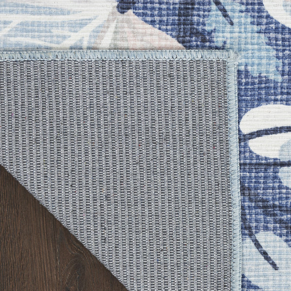 Homeroots 5' X 7' Blue And Off White Floral Power Loom Washable Non Skid Area Rug  Cotton Blend 533208