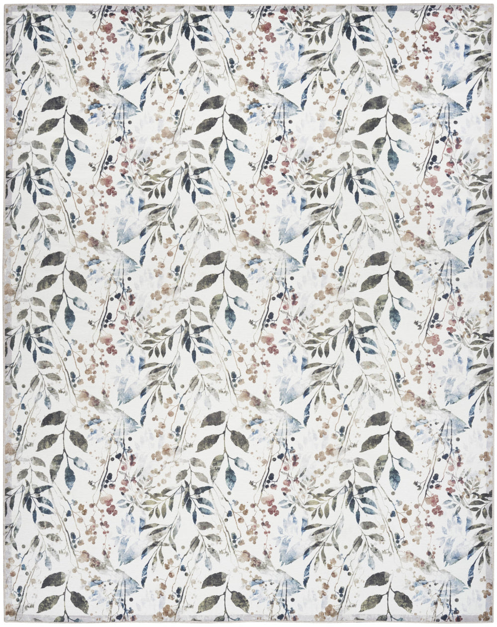 Homeroots 5' X 7' Ivory Green And Red Floral Power Loom Washable Non Skid Area Rug  Cotton Blend 533209
