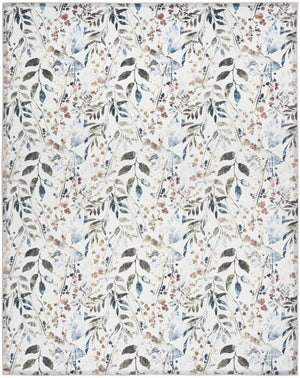 Homeroots 5' X 7' Ivory Green And Red Floral Power Loom Washable Non Skid Area Rug  Cotton Blend 533209