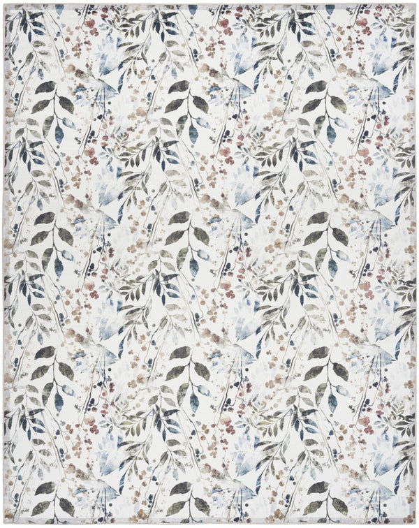Homeroots 5' X 7' Ivory Green And Red Floral Power Loom Washable Non Skid Area Rug  Cotton Blend 533209