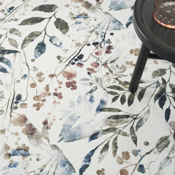 Homeroots 5' X 7' Ivory Green And Red Floral Power Loom Washable Non Skid Area Rug  Cotton Blend 533209