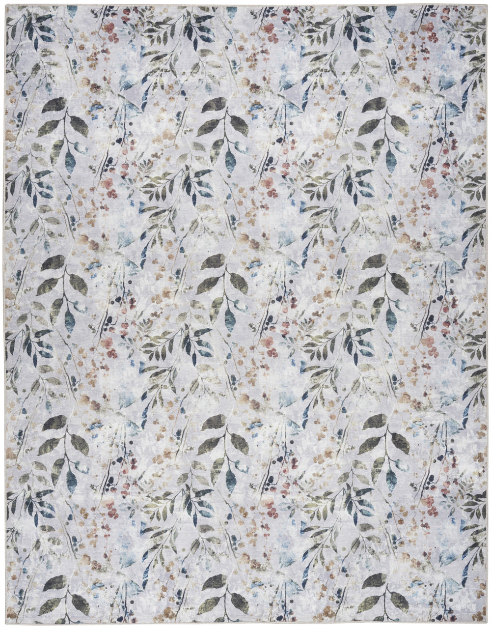 Homeroots 5' X 7' Ivory Blue And Gray Floral Power Loom Washable Non Skid Area Rug  Cotton Blend 533210