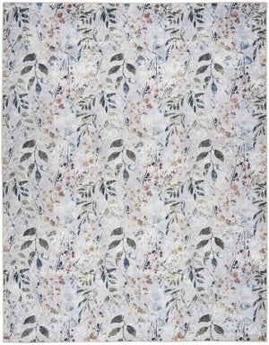 Homeroots 5' X 7' Ivory Blue And Gray Floral Power Loom Washable Non Skid Area Rug  Cotton Blend 533210