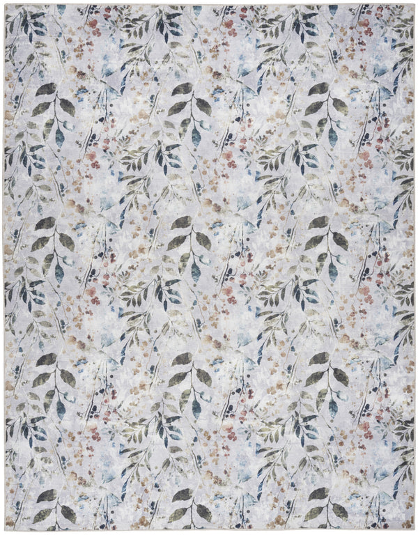 Homeroots 5' X 7' Ivory Blue And Gray Floral Power Loom Washable Non Skid Area Rug  Cotton Blend 533210