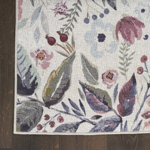 HomeRoots 6' Elegant Floral Area Rug - Ivory, Pink & Green Power Loom Design, Washable & Non-Skid Backing 6' X 9' 533211
