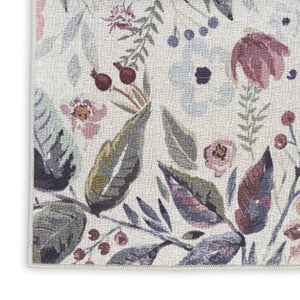 HomeRoots 6' Elegant Floral Area Rug - Ivory, Pink & Green Power Loom Design, Washable & Non-Skid Backing 6' X 9' 533211