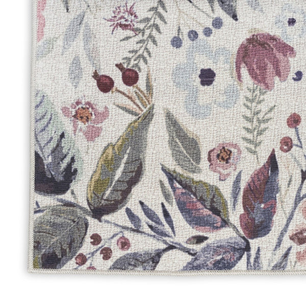 HomeRoots 6' Elegant Floral Area Rug - Ivory, Pink & Green Power Loom Design, Washable & Non-Skid Backing 6' X 9' 533211