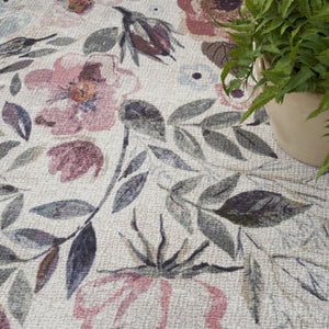 HomeRoots 6' Elegant Floral Area Rug - Ivory, Pink & Green Power Loom Design, Washable & Non-Skid Backing 6' X 9' 533211