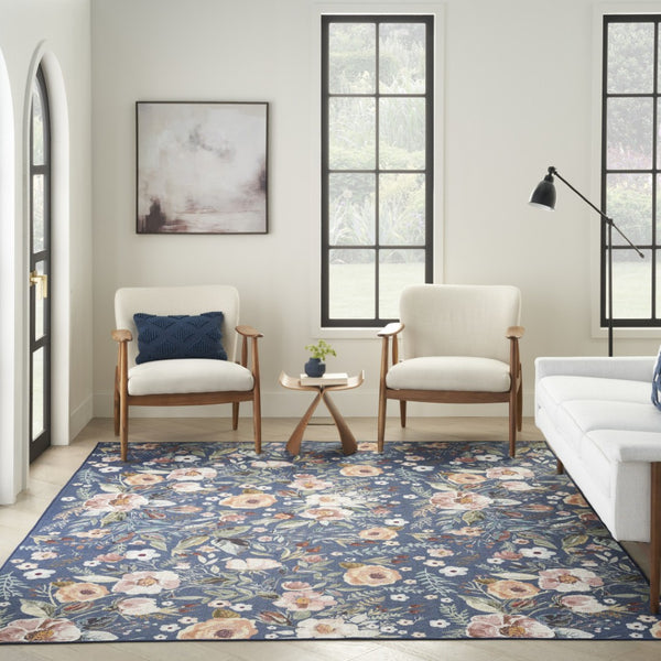 HomeRoots 6' Blue and Green Floral Area Rug - Machine Washable, Non-Skid, Power Loomed for Lasting Beauty 6' X 9' 533212