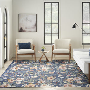 Homeroots 6' X 9' Blue And Green Floral Power Loom Washable Non Skid Area Rug  Cotton Blend 533212