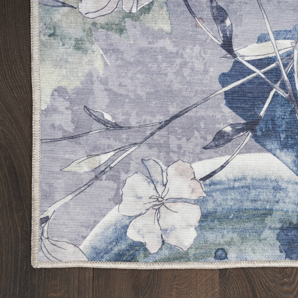 Homeroots 6' X 9' Ivory Blue And Gray Floral Power Loom Washable Non Skid Area Rug  Cotton Blend 533213