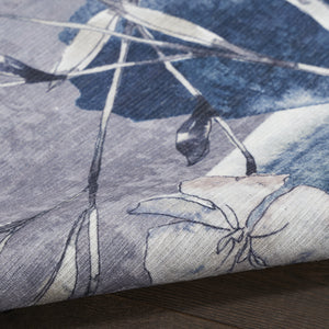 Homeroots 6' X 9' Ivory Blue And Gray Floral Power Loom Washable Non Skid Area Rug  Cotton Blend 533213