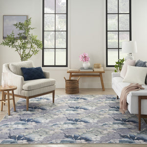 Homeroots 6' X 9' Ivory Blue And Gray Floral Power Loom Washable Non Skid Area Rug  Cotton Blend 533213