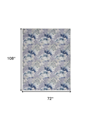 Homeroots 6' X 9' Ivory Blue And Gray Floral Power Loom Washable Non Skid Area Rug  Cotton Blend 533213